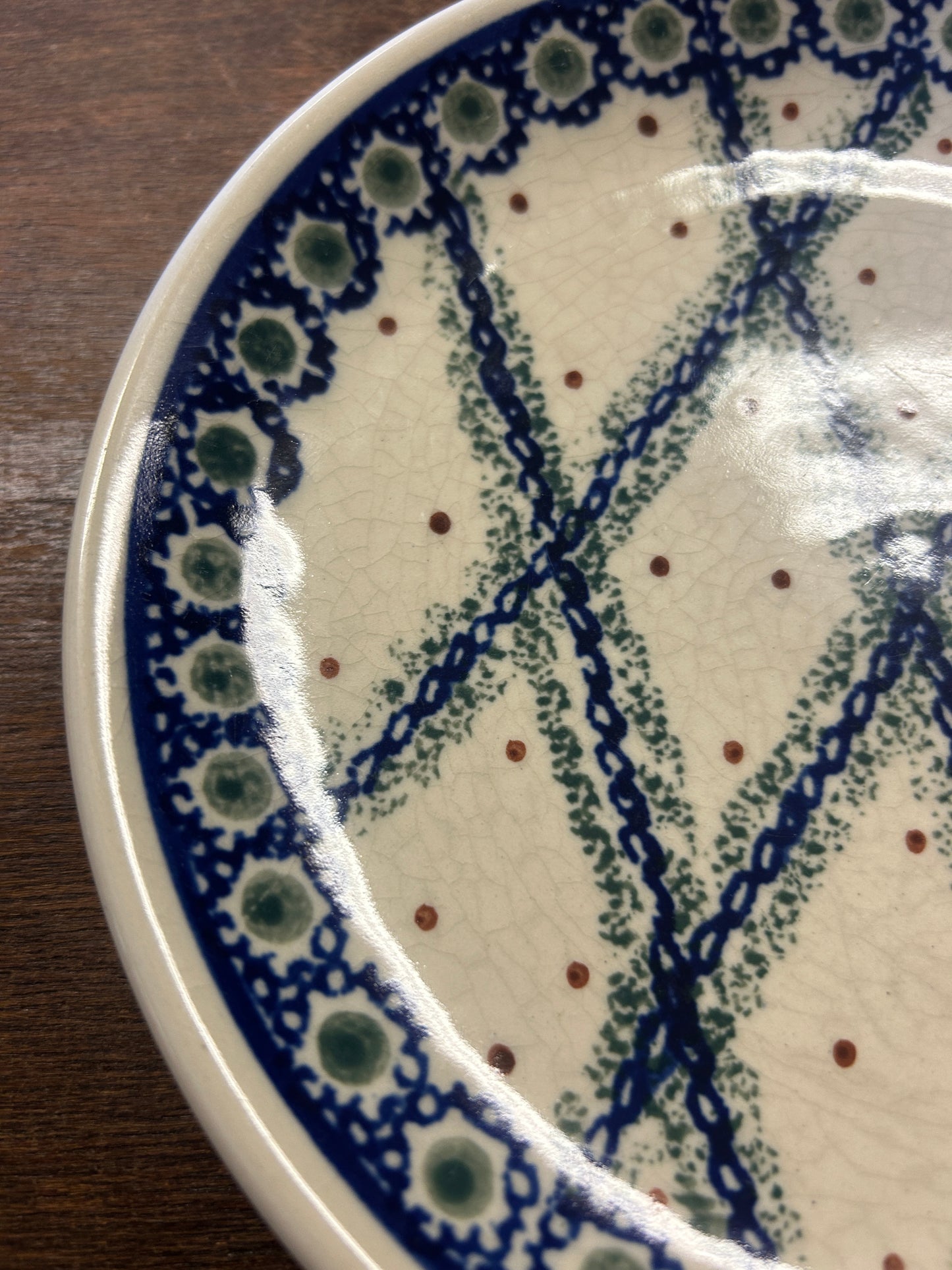 Blue & Green Boleslawiec Polish Pottery Lattice Plate, 7 3/4"