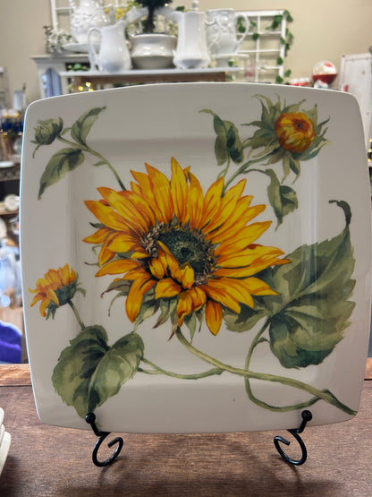 Yellow & Green Sur la Table Square Sunflower Plate Italy, 10 3/4"