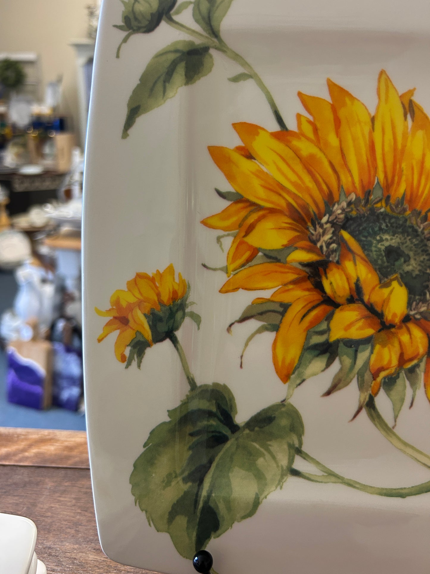 Yellow & Green Sur la Table Square Sunflower Plate Italy, 10 3/4"