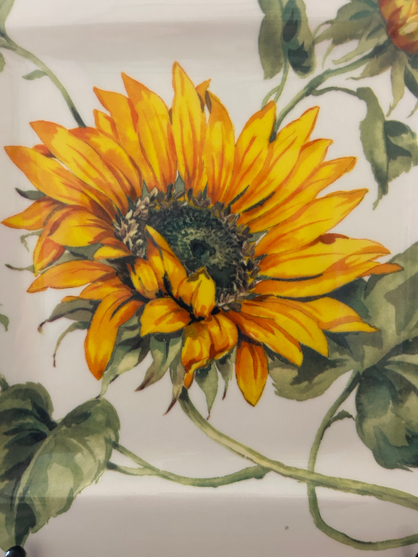 Yellow & Green Sur la Table Square Sunflower Plate Italy, 10 3/4"