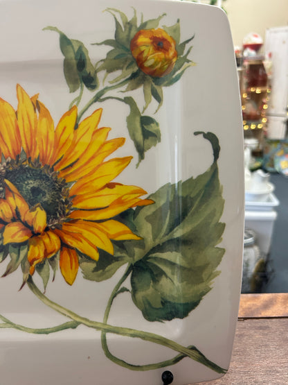 Yellow & Green Sur la Table Square Sunflower Plate Italy, 10 3/4"