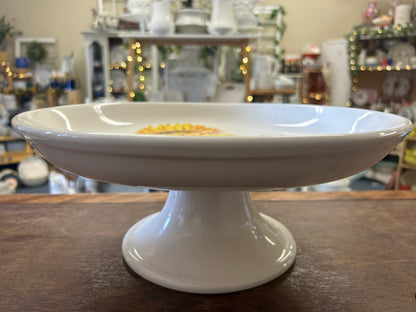 Yellow & Green Ceramiche Sunflower Pedestal Italy, 13"