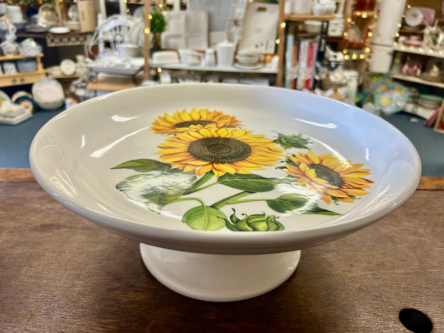 Yellow & Green Ceramiche Sunflower Pedestal Italy, 13"