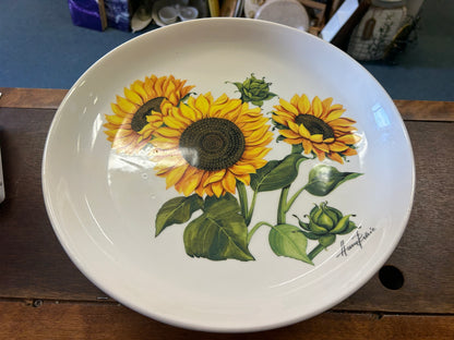Yellow & Green Ceramiche Sunflower Pedestal Italy, 13"