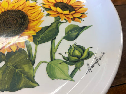 Yellow & Green Ceramiche Sunflower Pedestal Italy, 13"