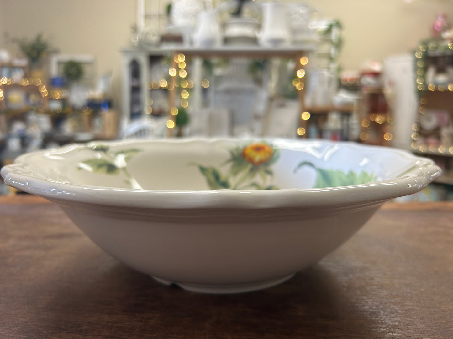 Yellow & Green Certified International Sunflower Bowl Italy, 11 1/2"