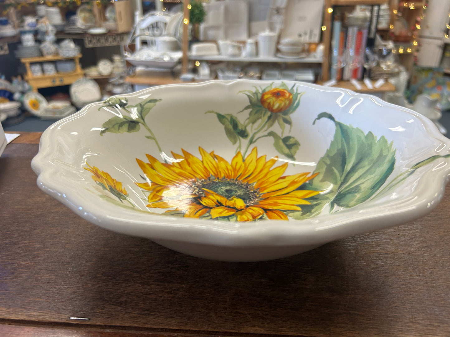 Yellow & Green Certified International Sunflower Bowl Italy, 11 1/2"