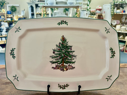 Red Green White Spode Christmas Tree Platter, 13 1/4"