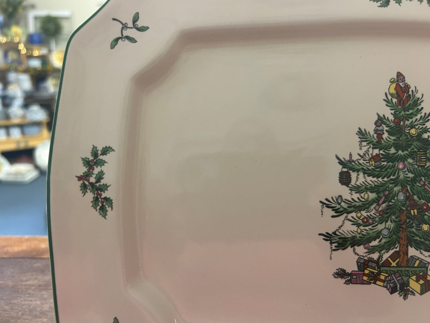 Red Green White Spode Christmas Tree Platter, 13 1/4"