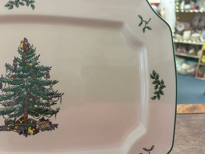 Red Green White Spode Christmas Tree Platter, 13 1/4"