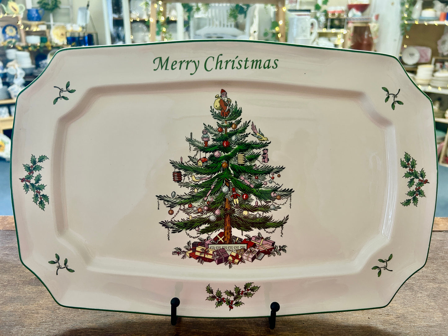 Red Green White Spode Merry Christmas Platter, 15"