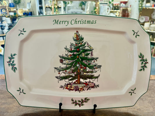 Red Green White Spode Merry Christmas Platter, 15"