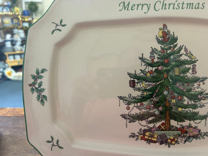Red Green White Spode Merry Christmas Platter, 15"