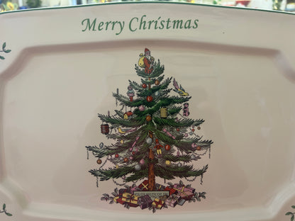Red Green White Spode Merry Christmas Platter, 15"