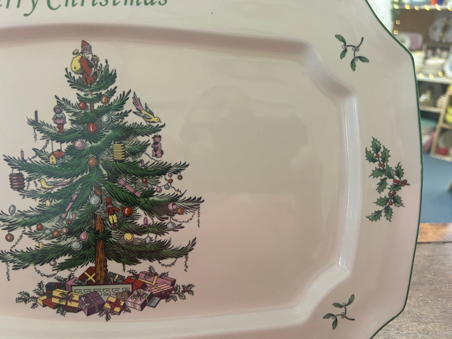 Red Green White Spode Merry Christmas Platter, 15"