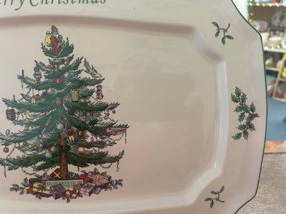 Red Green White Spode Merry Christmas Platter, 15"