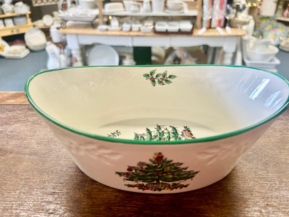 Red Green White Spode Christmas Oval Bowl, 9"