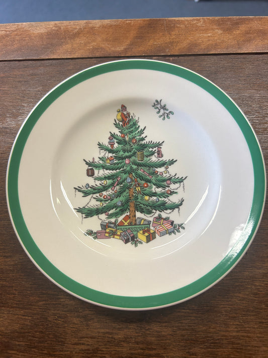 Red Green White Spode Christmas Tree Plate England, 6 1/2"