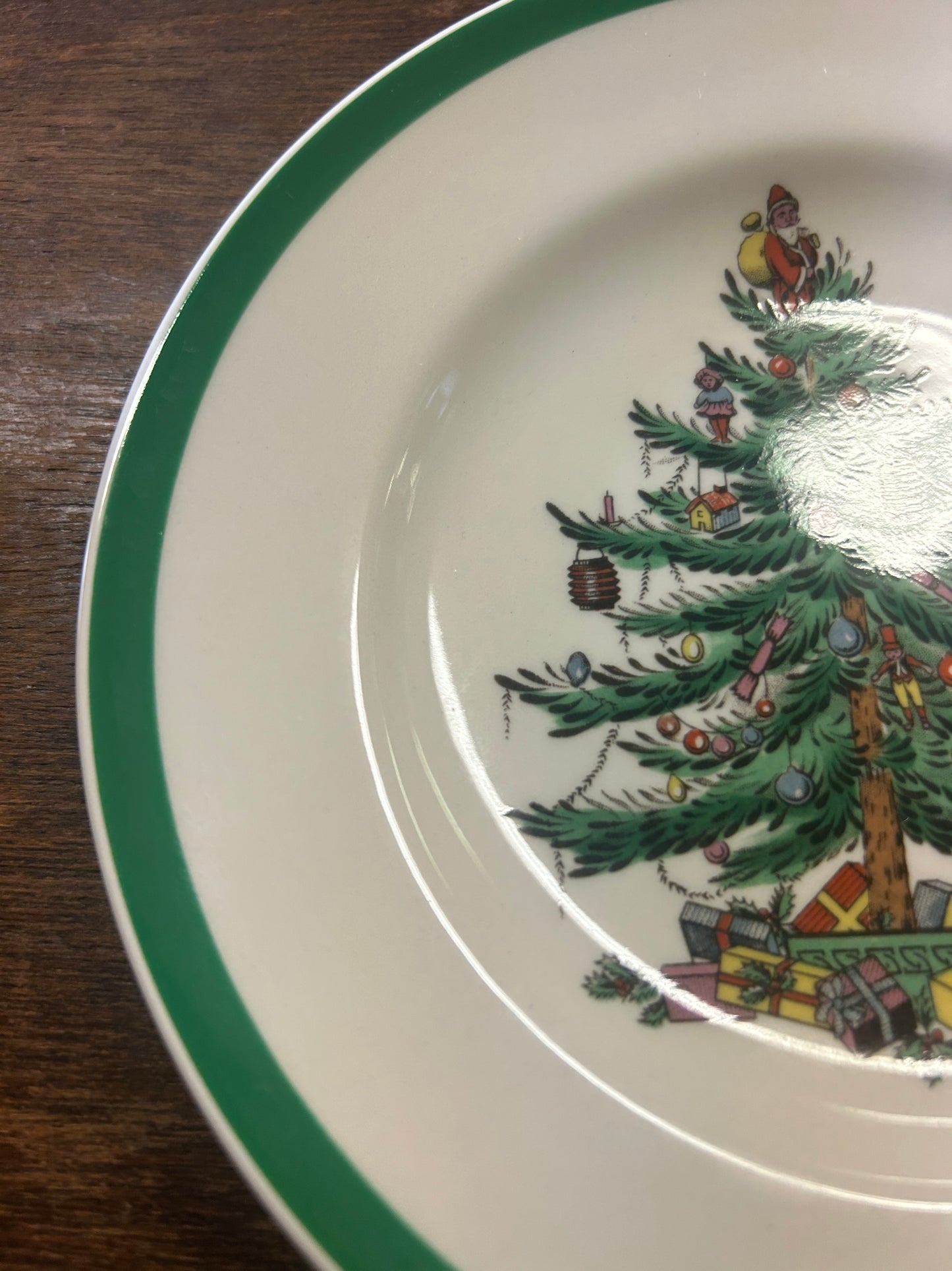 Red Green White Spode Christmas Tree Plate England, 6 1/2"