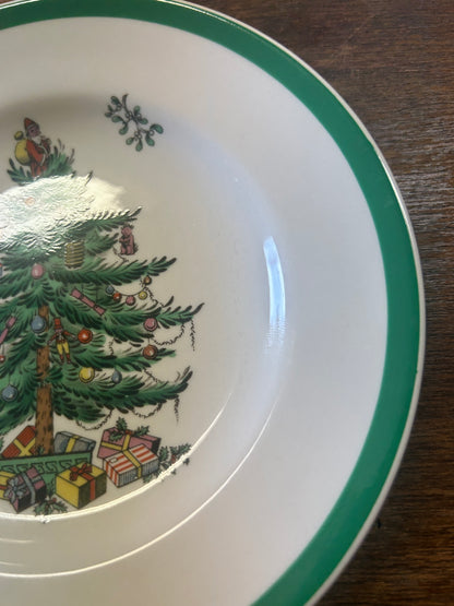 Red Green White Spode Christmas Tree Plate England, 6 1/2"