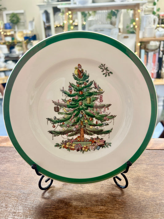 Red Green White Spode Christmas Tree Plate England, 7 3/4"