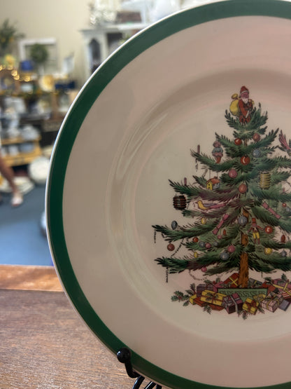 Red Green White Spode Christmas Tree Plate England, 7 3/4"