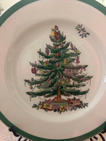 Red Green White Spode Christmas Tree Plate England, 7 3/4"