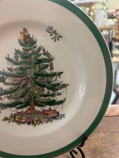 Red Green White Spode Christmas Tree Plate England, 7 3/4"