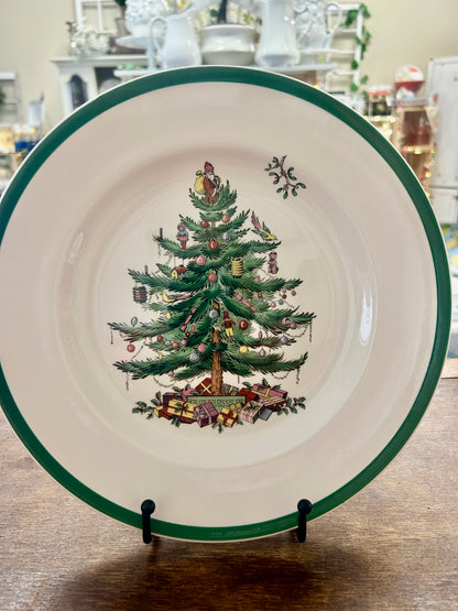 Red Green White Spode Christmas Dinner Plate England, 10 1/2"