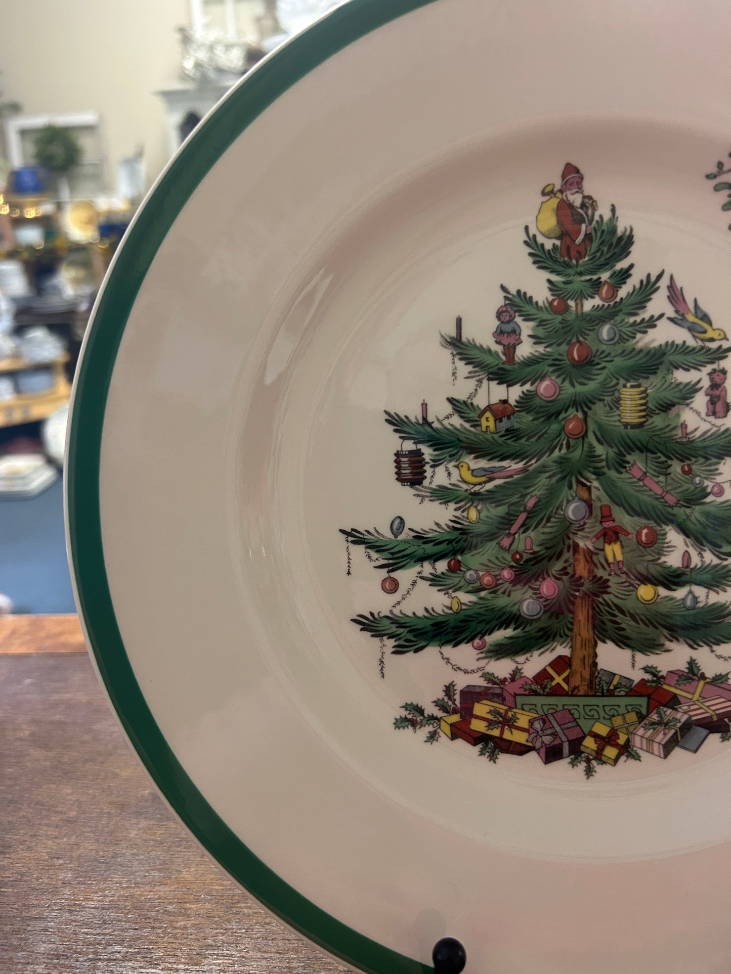Red Green White Spode Christmas Dinner Plate England, 10 1/2"