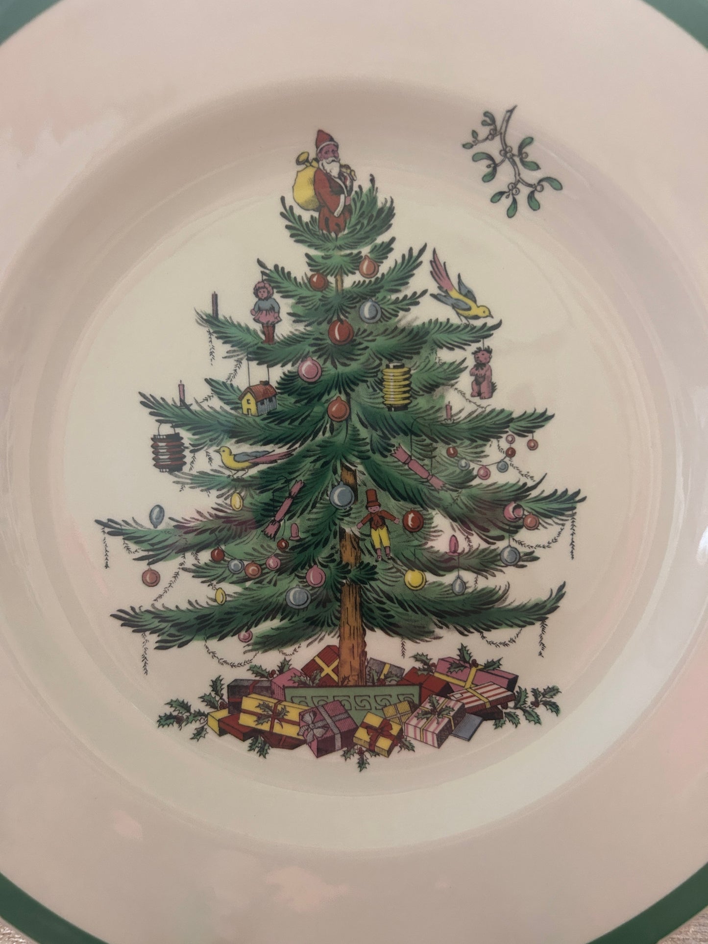 Red Green White Spode Christmas Dinner Plate England, 10 1/2"