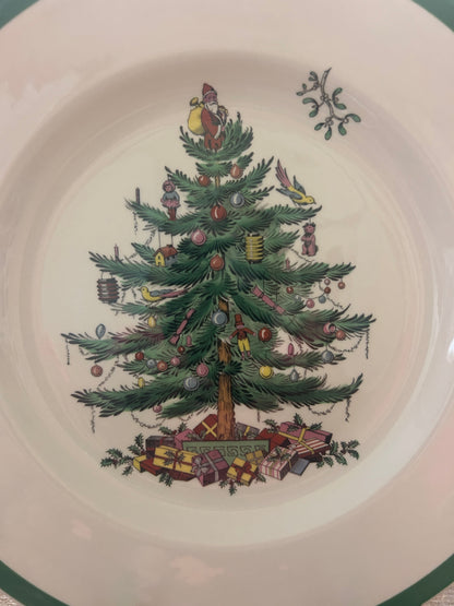 Red Green White Spode Christmas Dinner Plate England, 10 1/2"