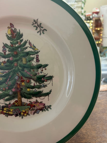 Red Green White Spode Christmas Dinner Plate England, 10 1/2"