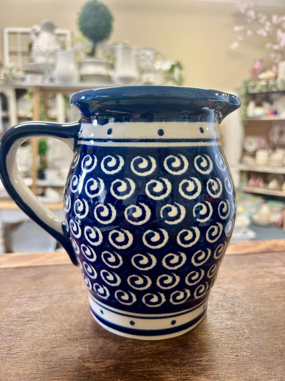 Blue & White Boleslawiec Polish Pottery Pitcher, 7"