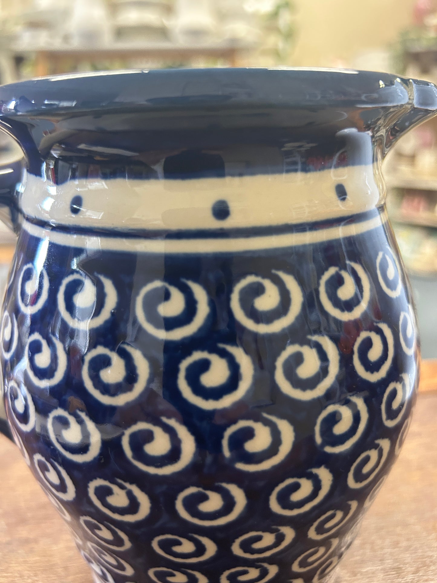 Blue & White Boleslawiec Polish Pottery Pitcher, 7"