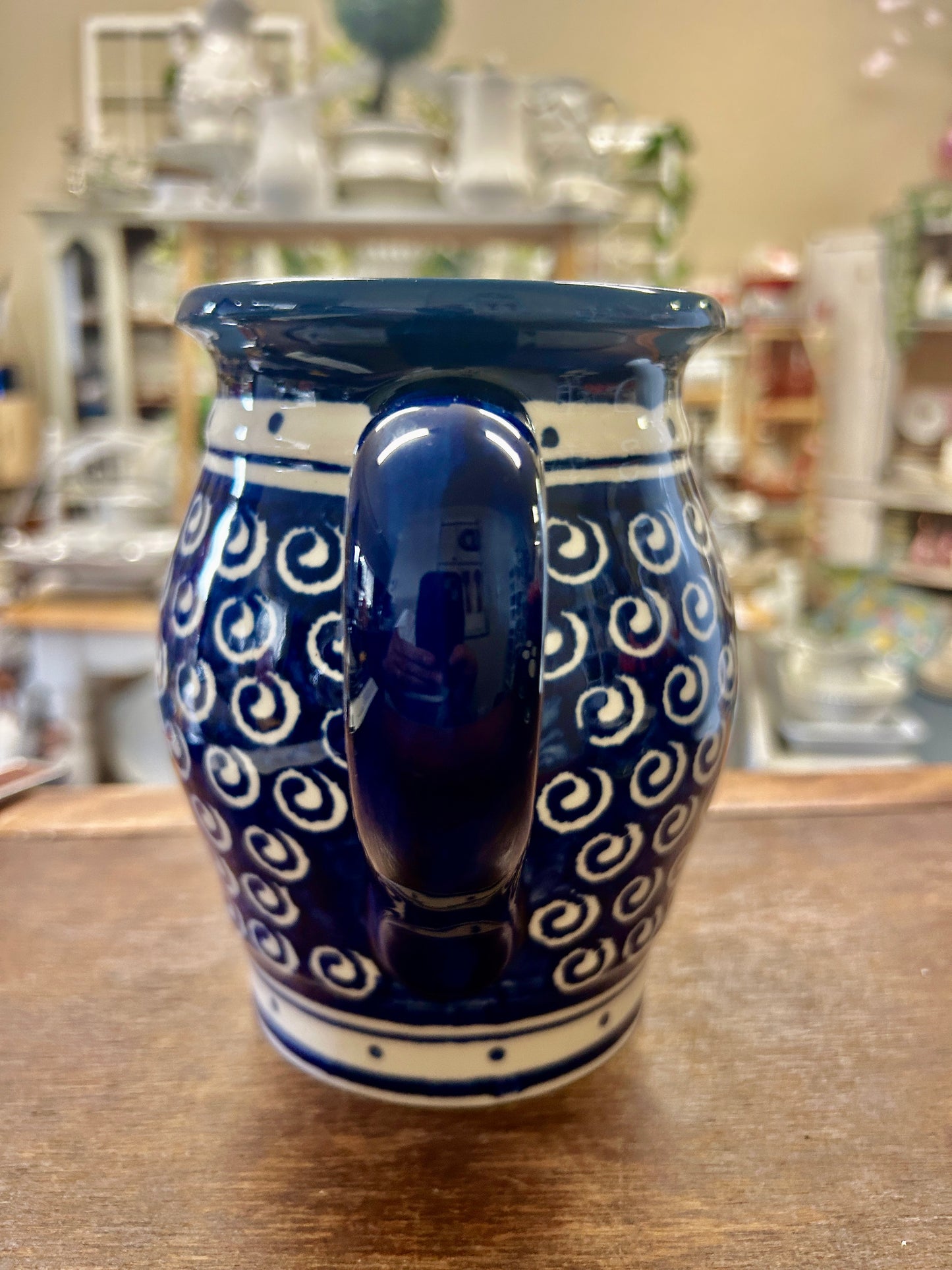 Blue & White Boleslawiec Polish Pottery Pitcher, 7"
