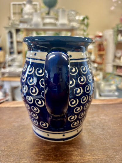 Blue & White Boleslawiec Polish Pottery Pitcher, 7"