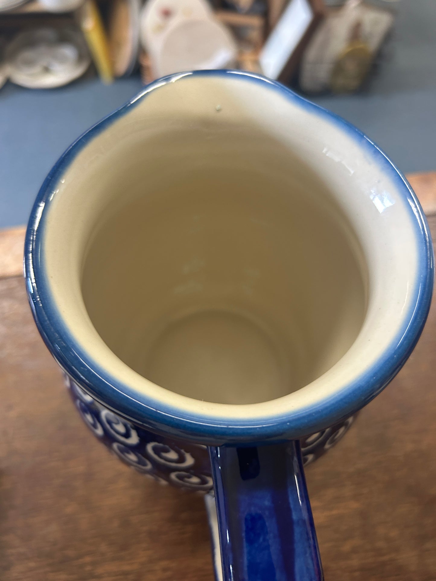 Blue & White Boleslawiec Polish Pottery Pitcher, 7"