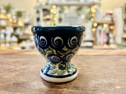 Blue & Green Boleslawiec Polish Pottery Egg Cup, 2 1/4"
