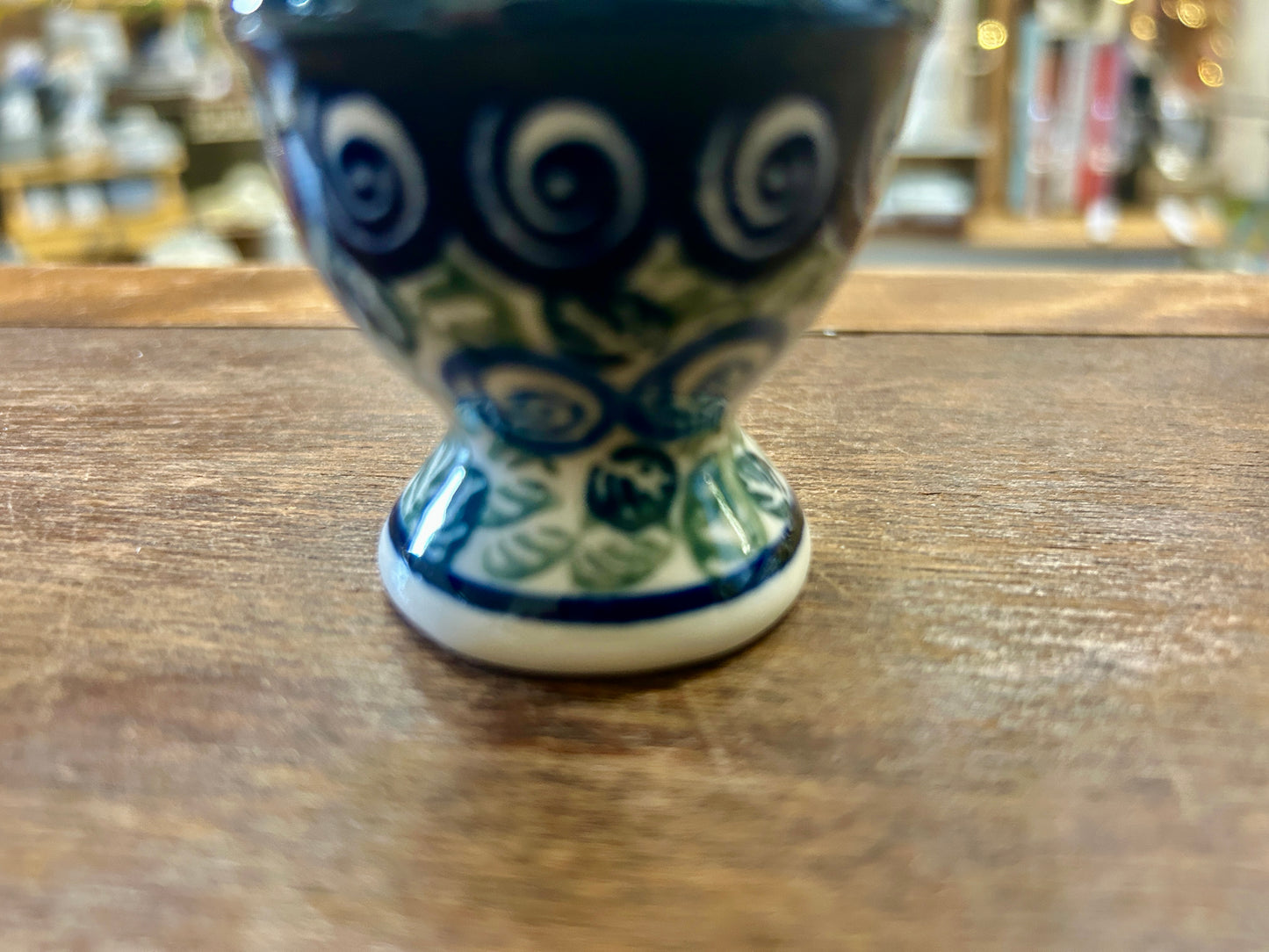 Blue & Green Boleslawiec Polish Pottery Egg Cup, 2 1/4"