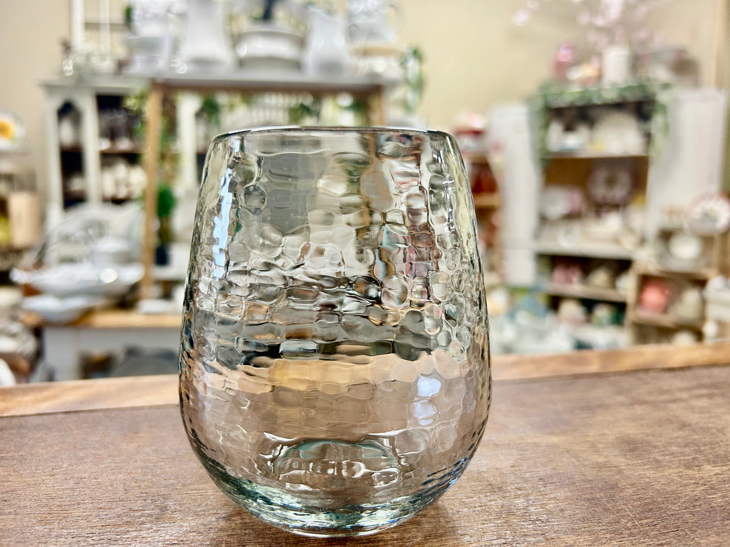 Clear  Hammered Stemless Glass, 4 1/4"