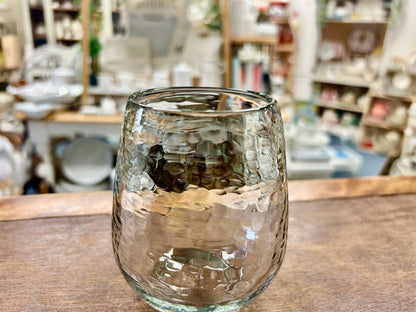 Clear  Hammered Stemless Glass, 4 1/4"