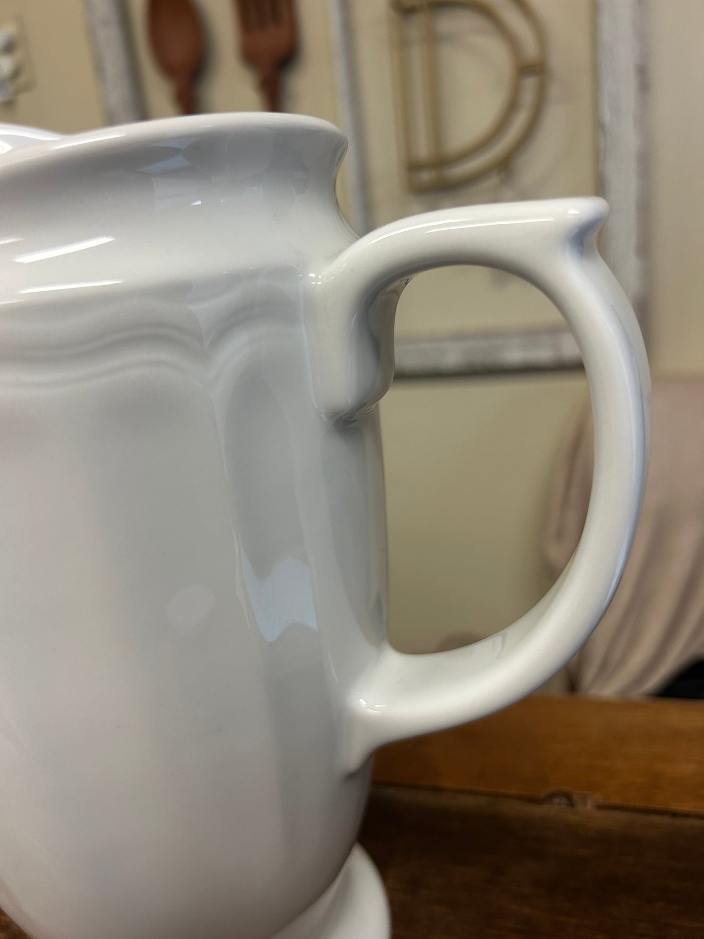 White Pillivuyt Queen Anne Pitcher France, 10"