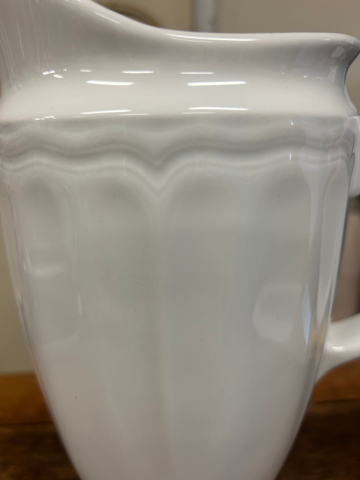 White Pillivuyt Queen Anne Pitcher France, 10"