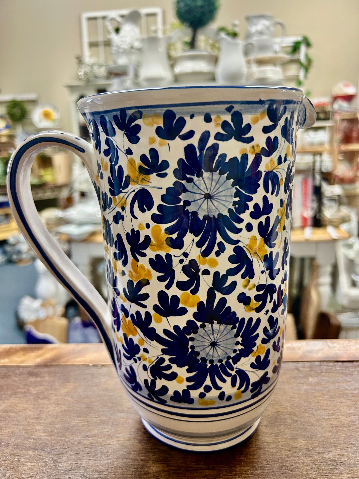 Blue & Yellow Deruta of Italy Blue & Yellow Pitcher Italy, 9 1/4"