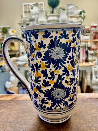 Blue & Yellow Deruta of Italy Blue & Yellow Pitcher Italy, 9 1/4"