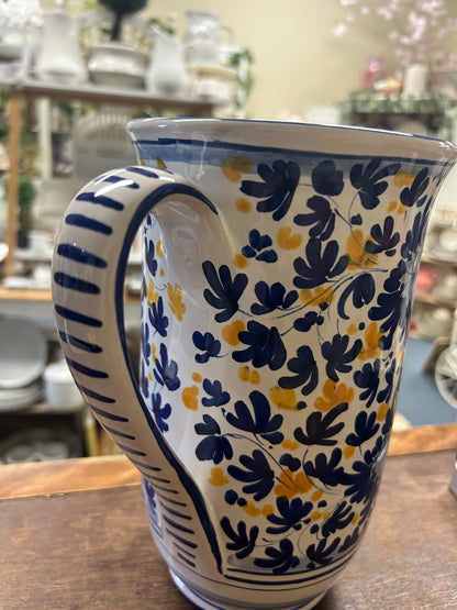 Blue & Yellow Deruta of Italy Blue & Yellow Pitcher Italy, 9 1/4"