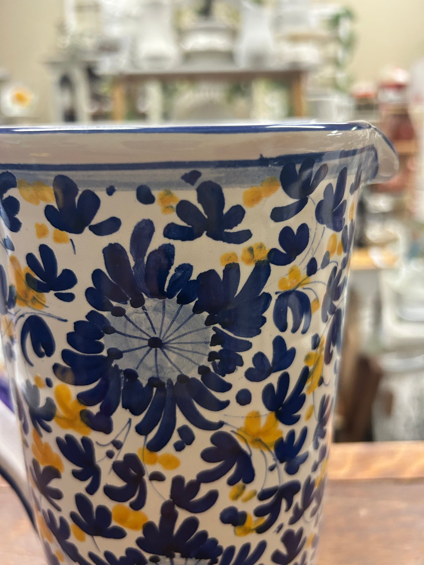 Blue & Yellow Deruta of Italy Blue & Yellow Pitcher Italy, 9 1/4"