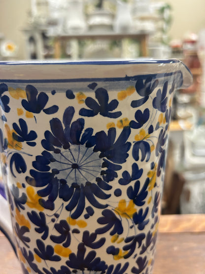 Blue & Yellow Deruta of Italy Blue & Yellow Pitcher Italy, 9 1/4"