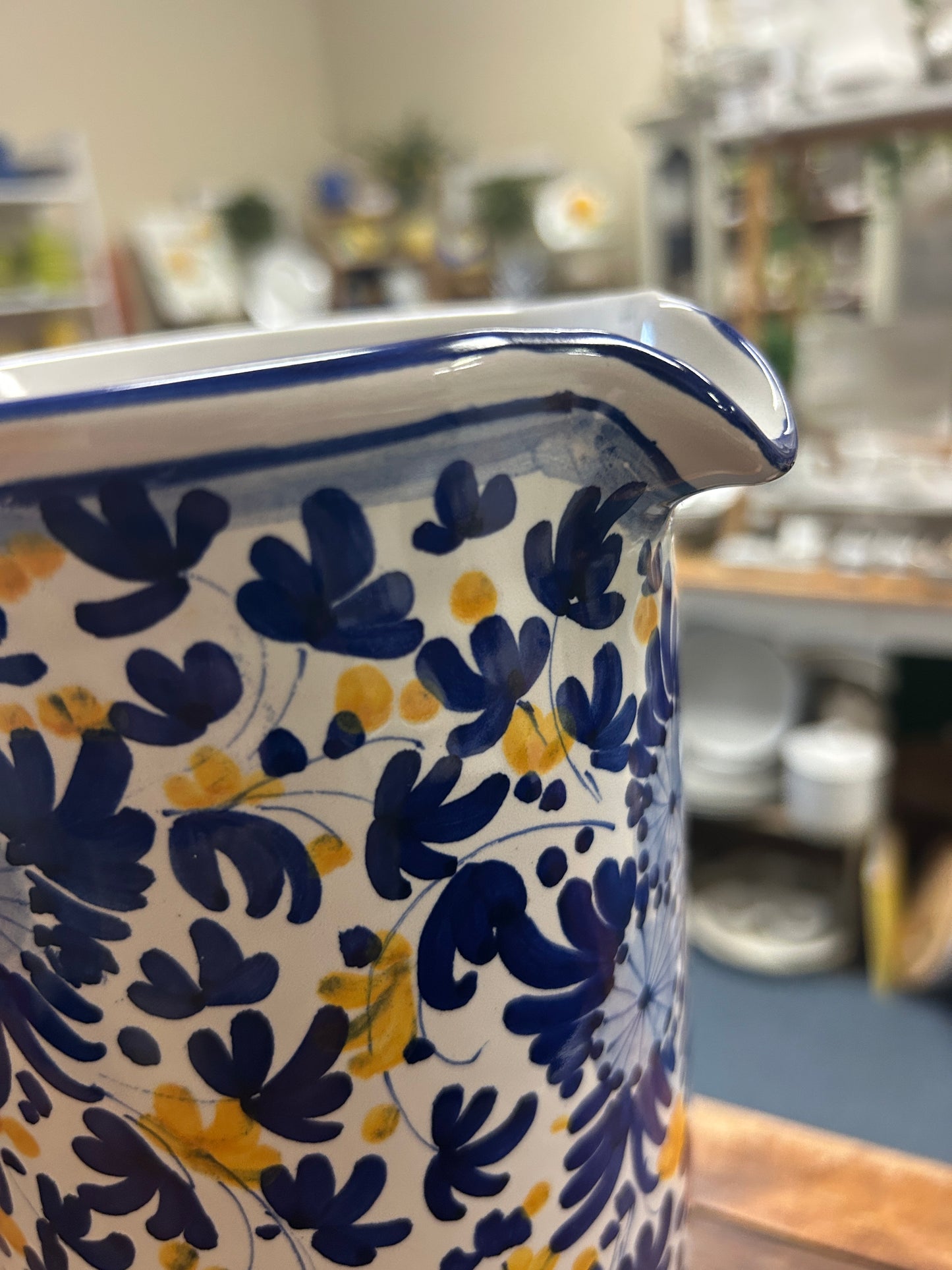 Blue & Yellow Deruta of Italy Blue & Yellow Pitcher Italy, 9 1/4"